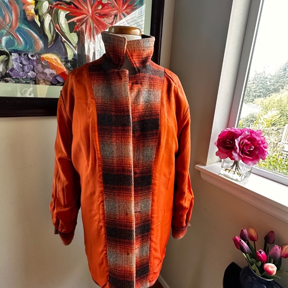 Orange Plaid 3/4 Length Jacket Wool & Mohair. Great Fall Colors c90s by Kasper - Picture 12 of 16